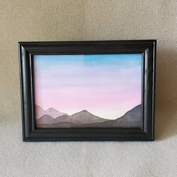Handmade Other - Handmade Mountain Sunrise Watercolor Art